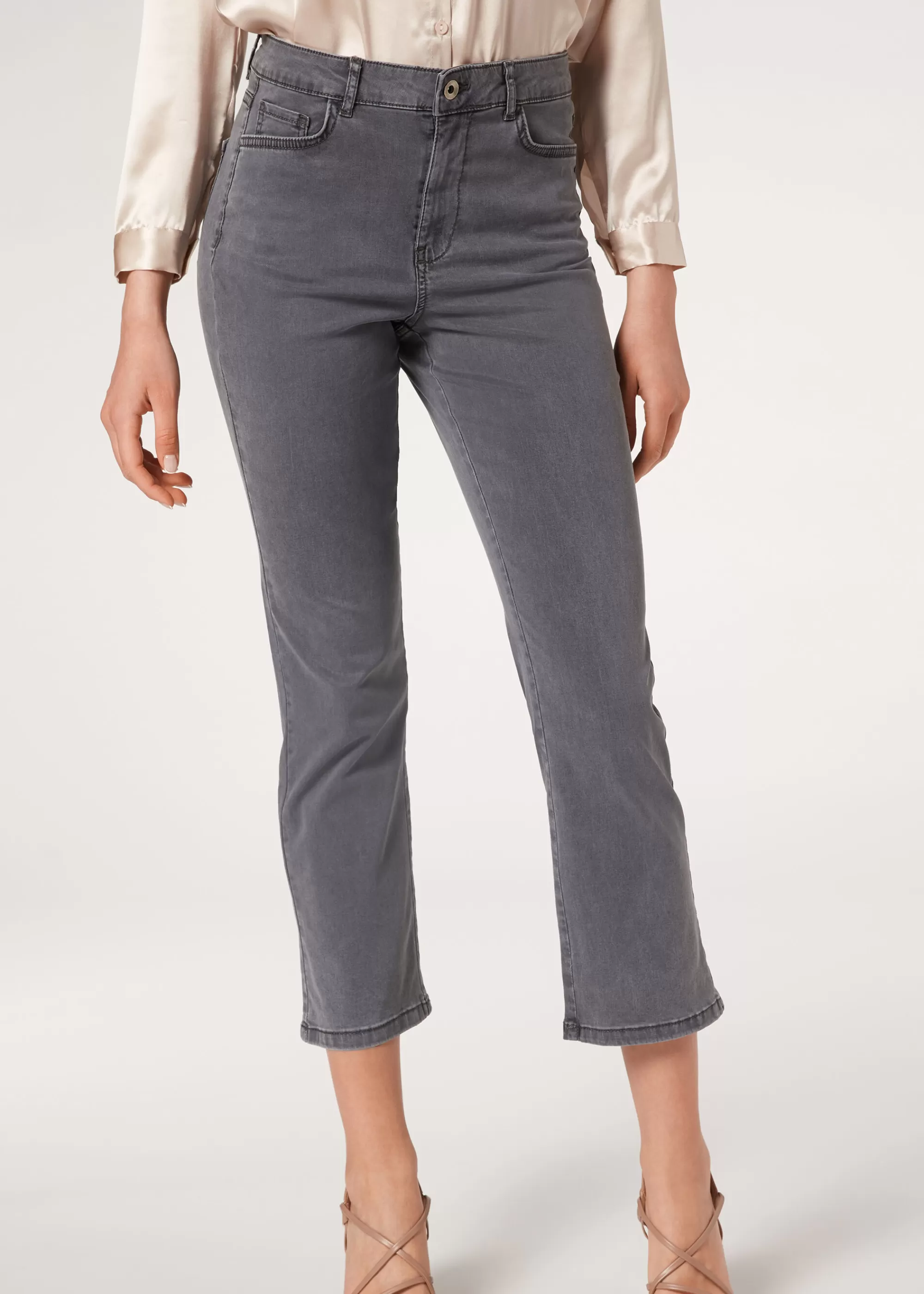 Donna Calzedonia Jeans Cropped A Light Denim Zampa Eco