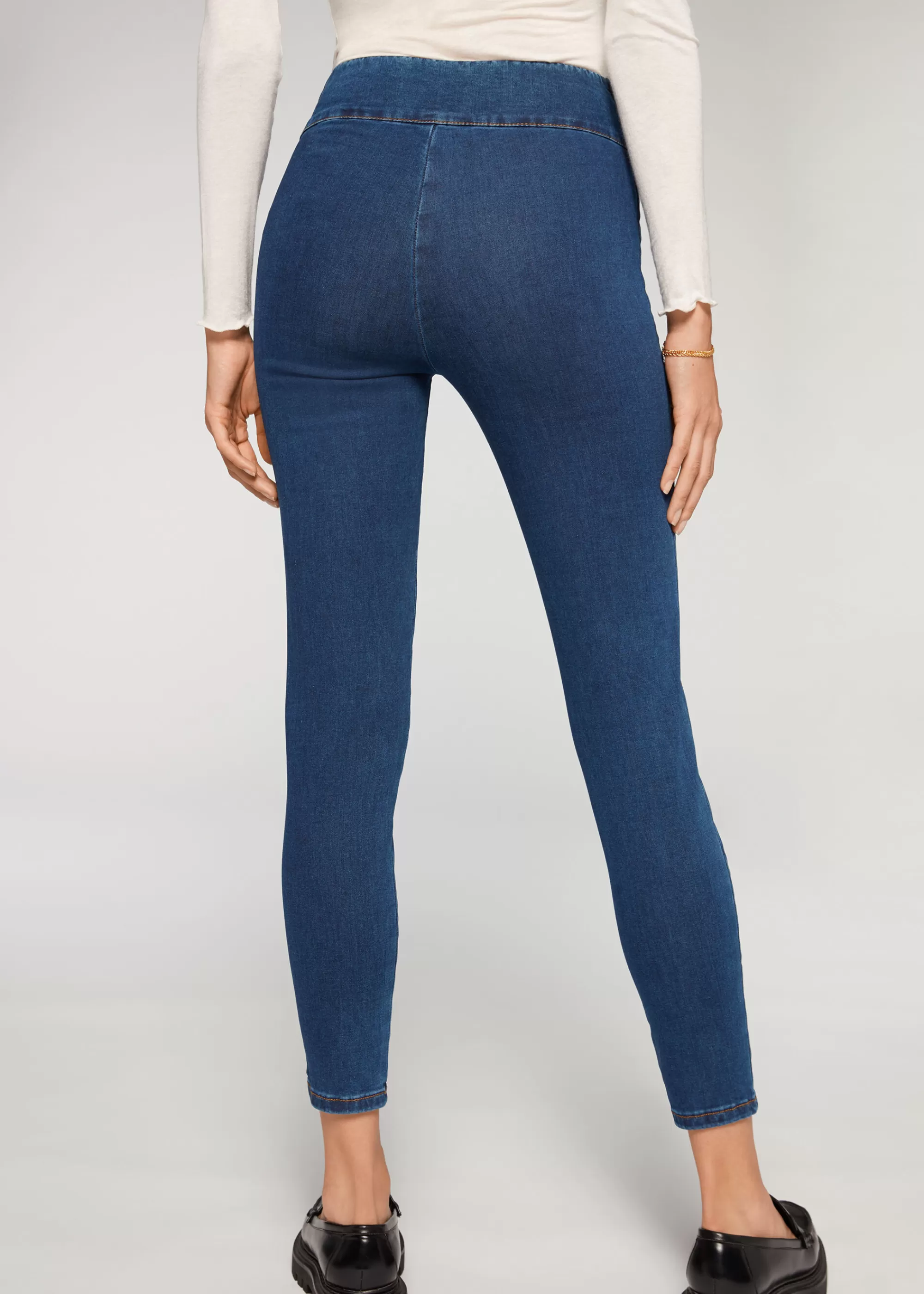 Donna Calzedonia Leggings In Denim Skinny A Vita Alta