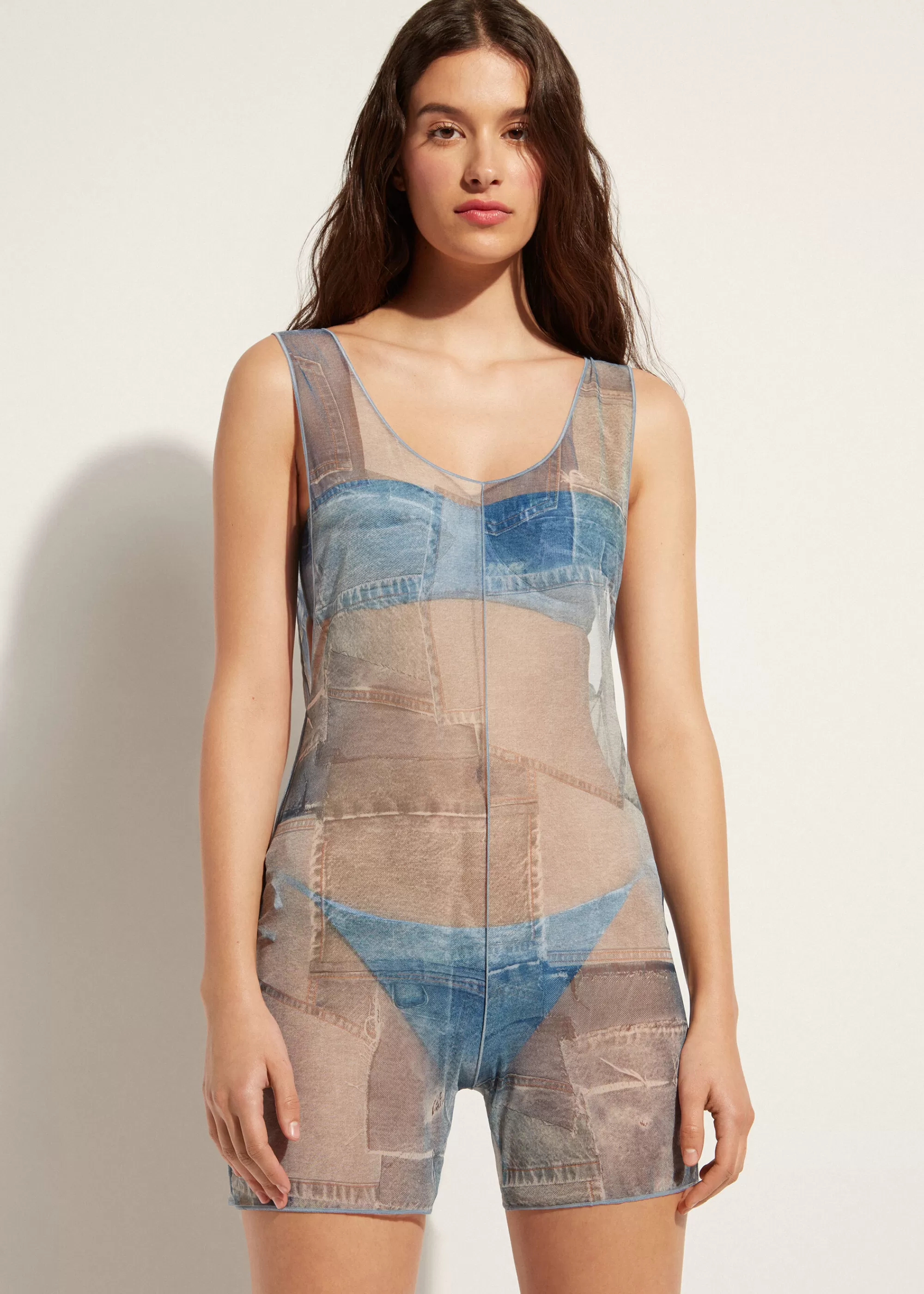 Donna Calzedonia Tuta Corta In Patchwork Denim